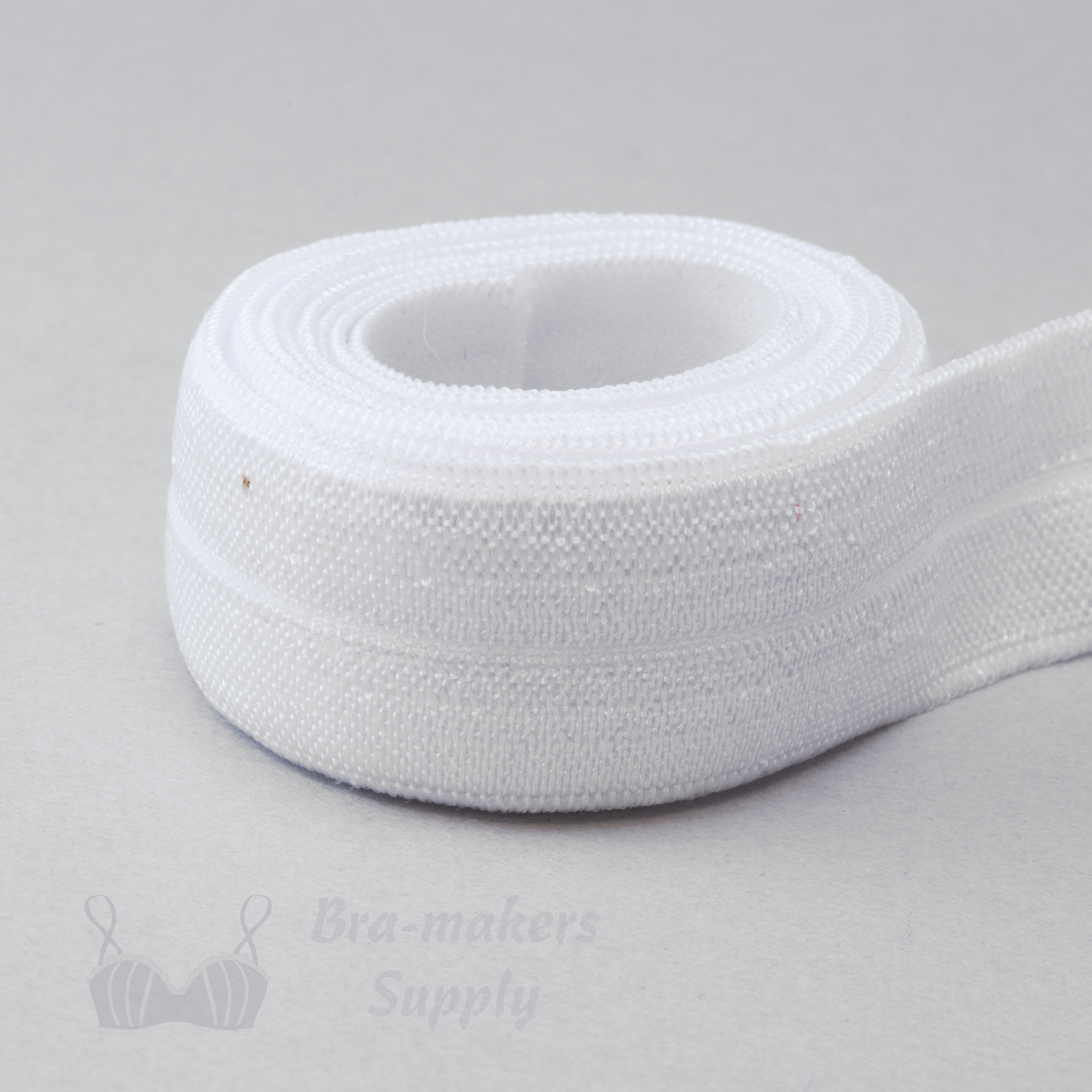 reversible fold-over elastic binding EF-5 white or Pantone 11-0601 Bright White from Bra-Makers Supply 1 metre roll shown