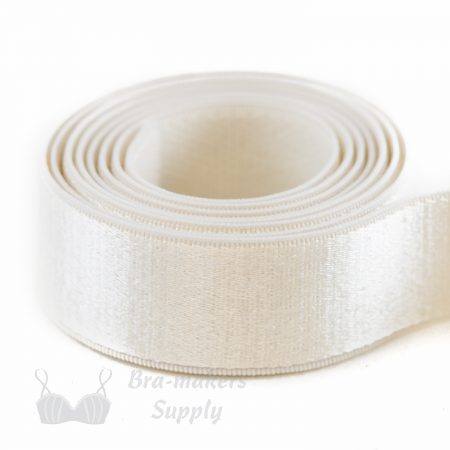 three quarters inch 19mm Strap Elastic ivory ES-6 or three quarters inch 19mm Satin Strap Elastic Winter White Pantone 11-0507 from Bra-makers Supply 1 metre roll shown