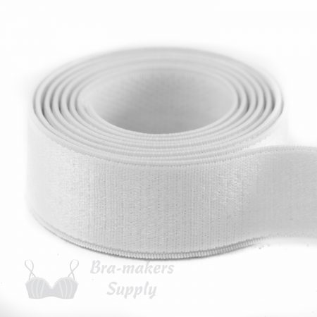 three quarters inch 19mm Strap Elastic white ES-6 or three quarters inch 19mm Satin Strap Elastic Bright White Pantone 11-0601 from Bra-makers Supply 1 metre roll shown