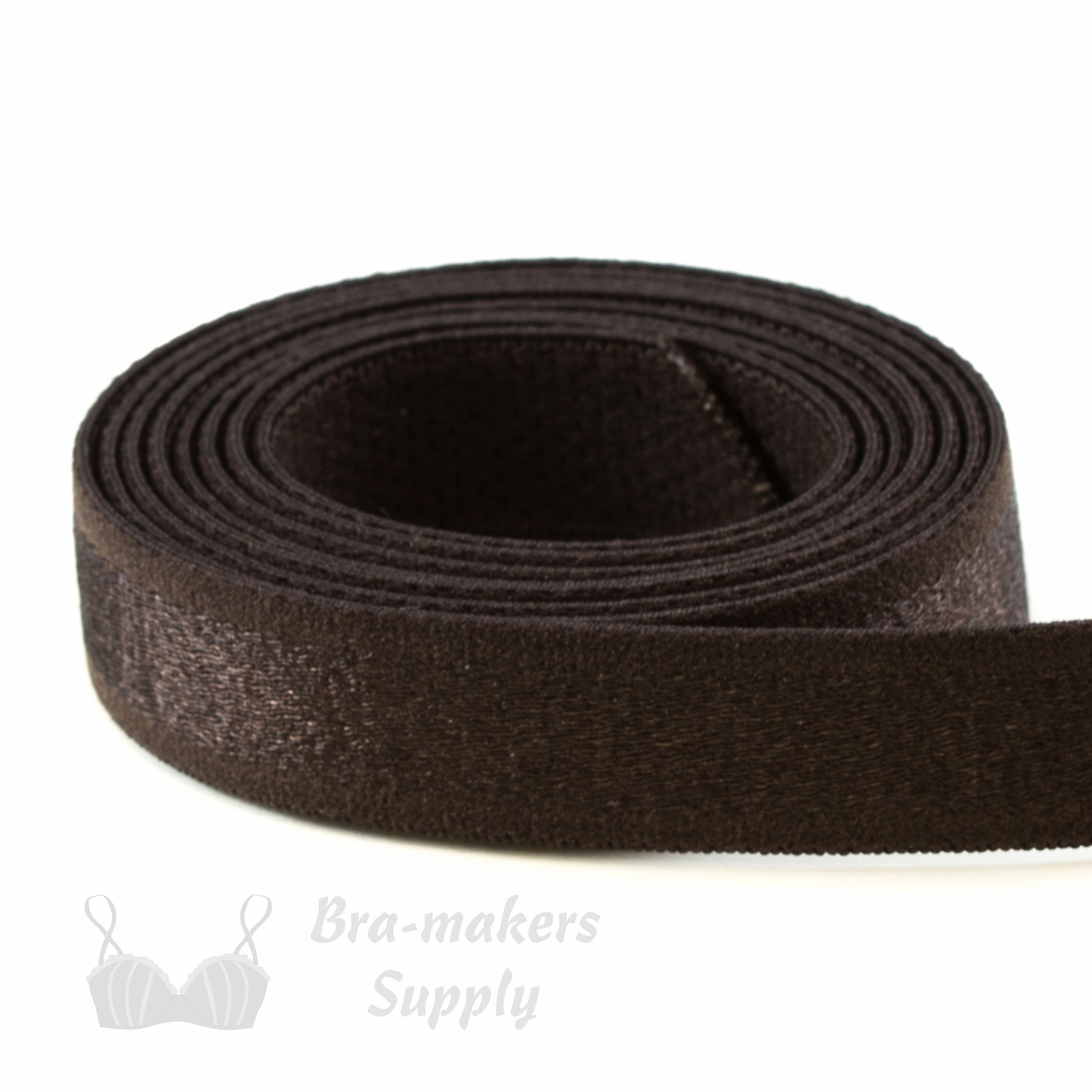 half inch satin stripe strap elastic or 12 mm bra strap elastic ES-44 chocolate from Bra-Makers Supply 1 metre roll shown
