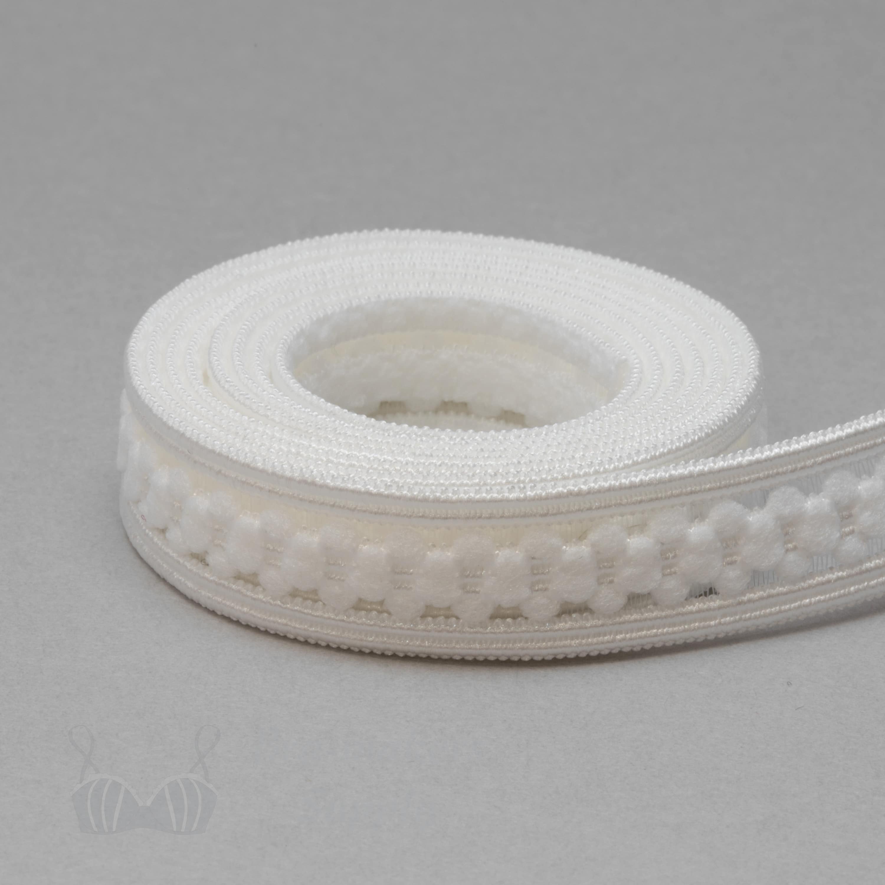 sheer insert strap elastic ES-42 white from Bra-Makers Supply 1 metre roll shown