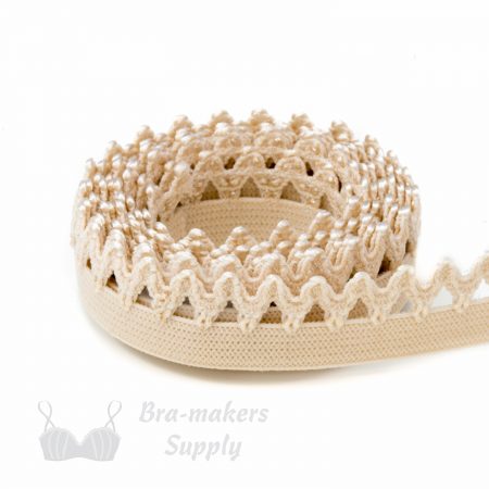 stretch crochet elastic trim EN-13 beige or Pantone 14-1212 frappe from Bra-Makers Supply 1 metre roll shown