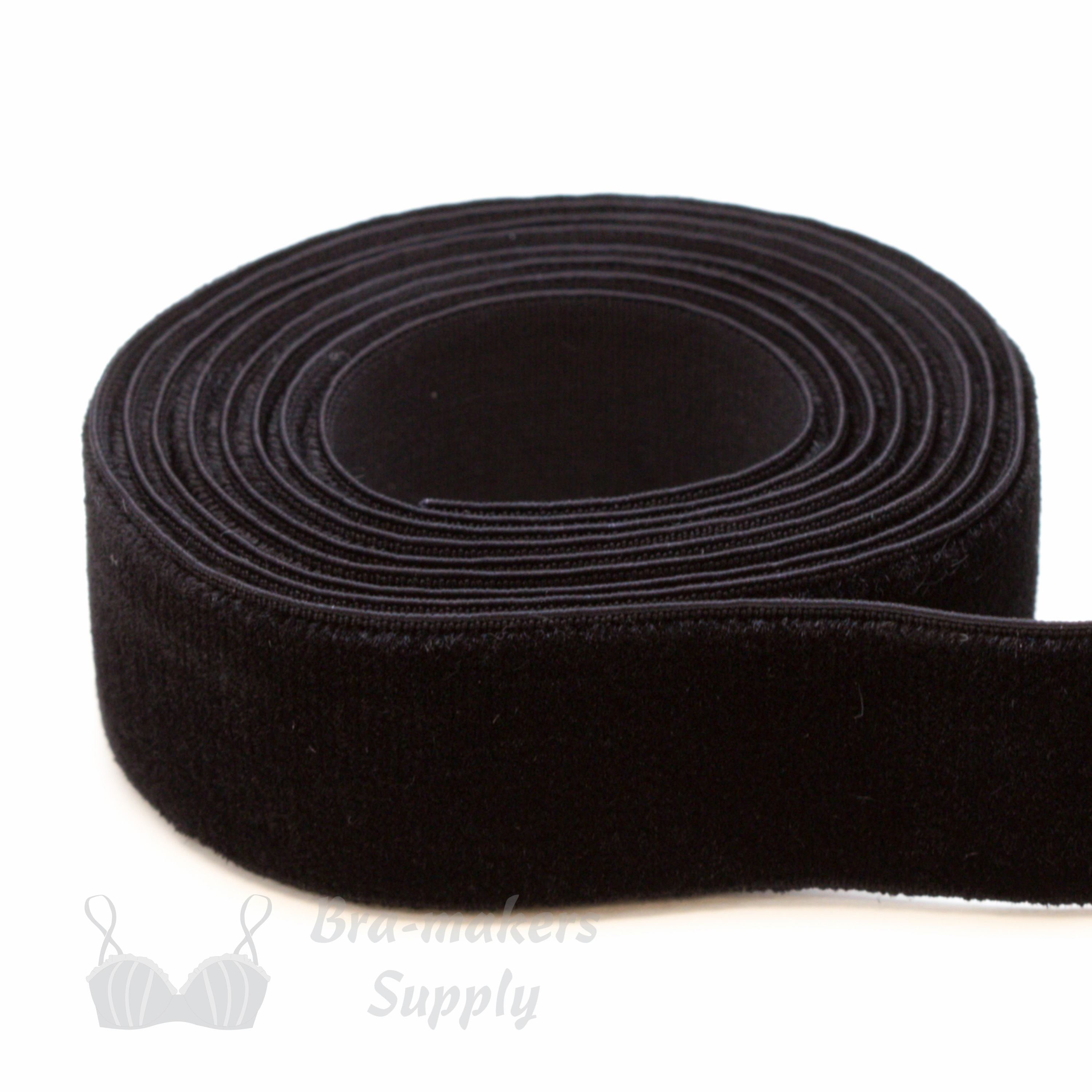 stretch velvet ribbon velvet elastic ES-697 black from Bra-Makers Supply 1 metre roll shown