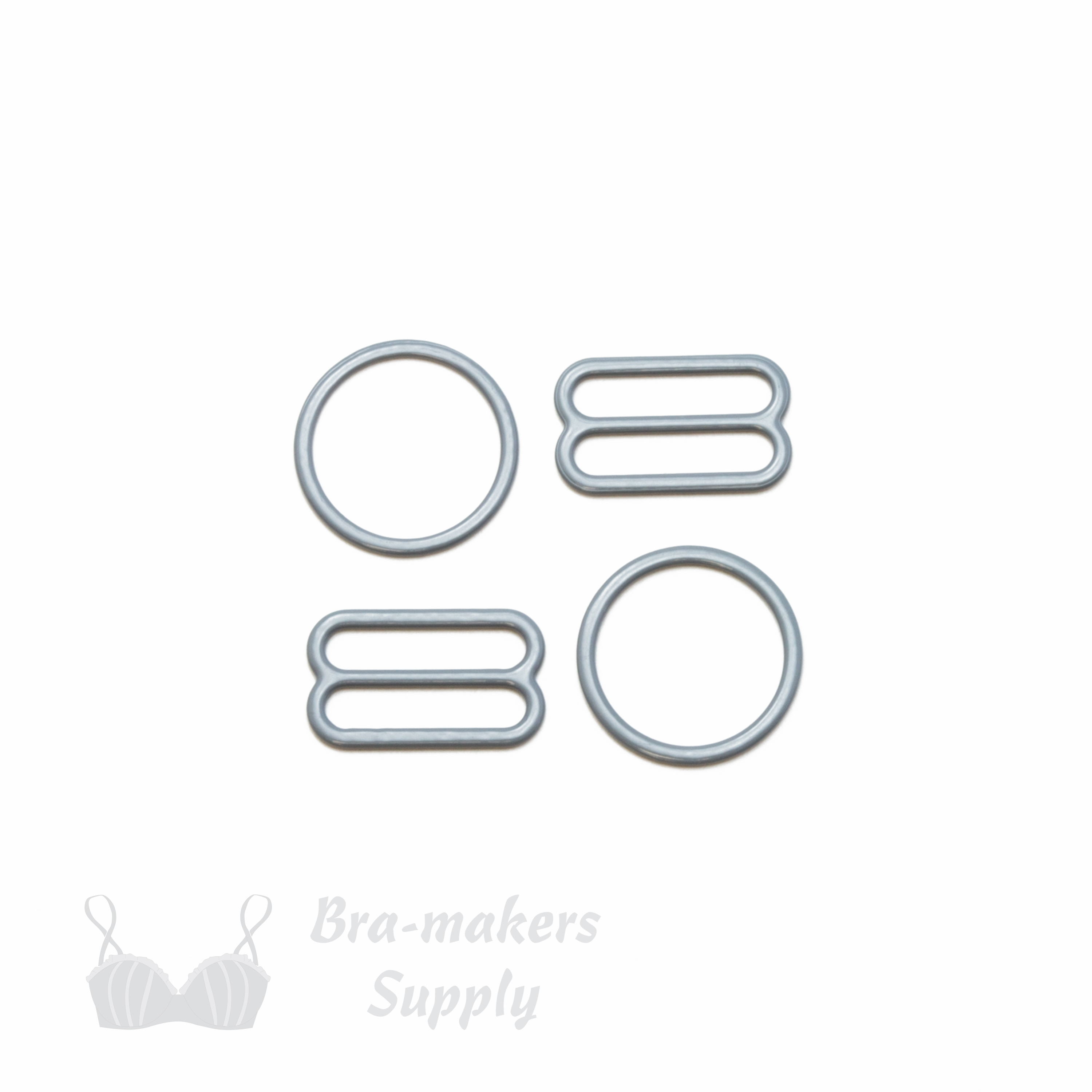 five eighths inch 16mm RM-6 platinum nylon coated metal rings sliders or griffin Pantone 17-5102 from Bra-Makers Supply 2 sliders 2 rings shown