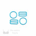 five eighths inch 16mm RM-6 turquoise nylon coated metal rings sliders or bachelor button Pantone 14-4522 from Bra-Makers Supply 2 sliders 2 rings shown