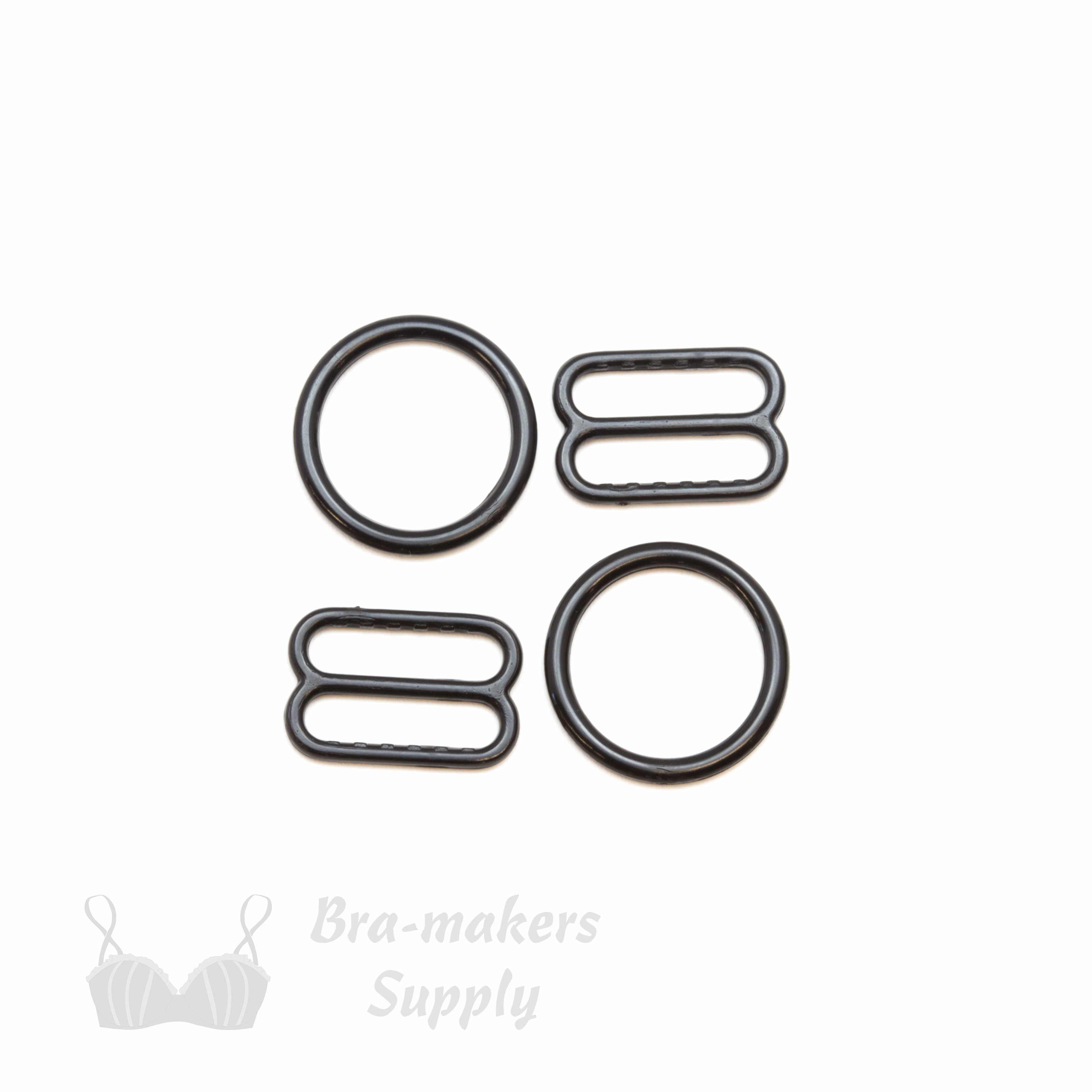 five eighths inch 16mm plastic sliders rings R-5 black from Bra-Makers Supply set of 2 sliders 2 rings shown