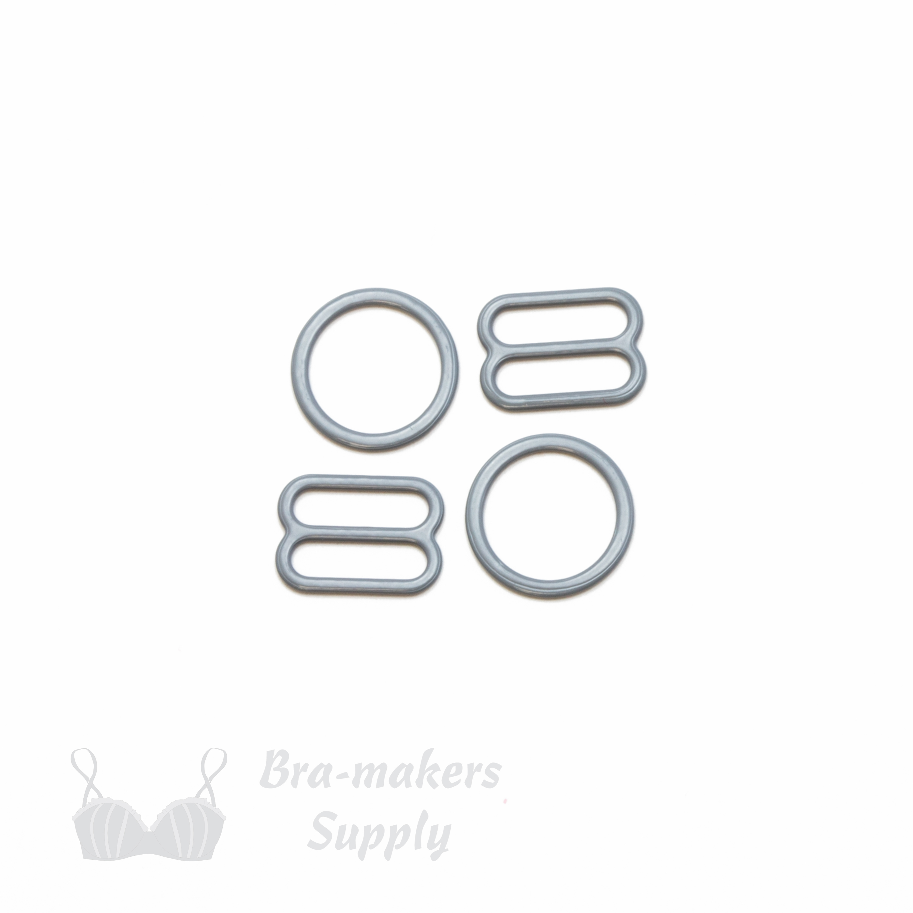 half inch 12mm RM-4 platinum nylon coated metal rings sliders or griffin Pantone 17-5102 from Bra-Makers Supply 2 sliders 2 rings shown