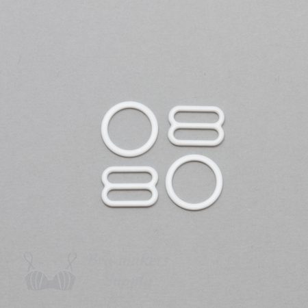 half inch 12mm RM-4 white nylon coated metal rings sliders or bright white Pantone 12-0601 from Bra-Makers Supply 2 sliders 2 rings shown