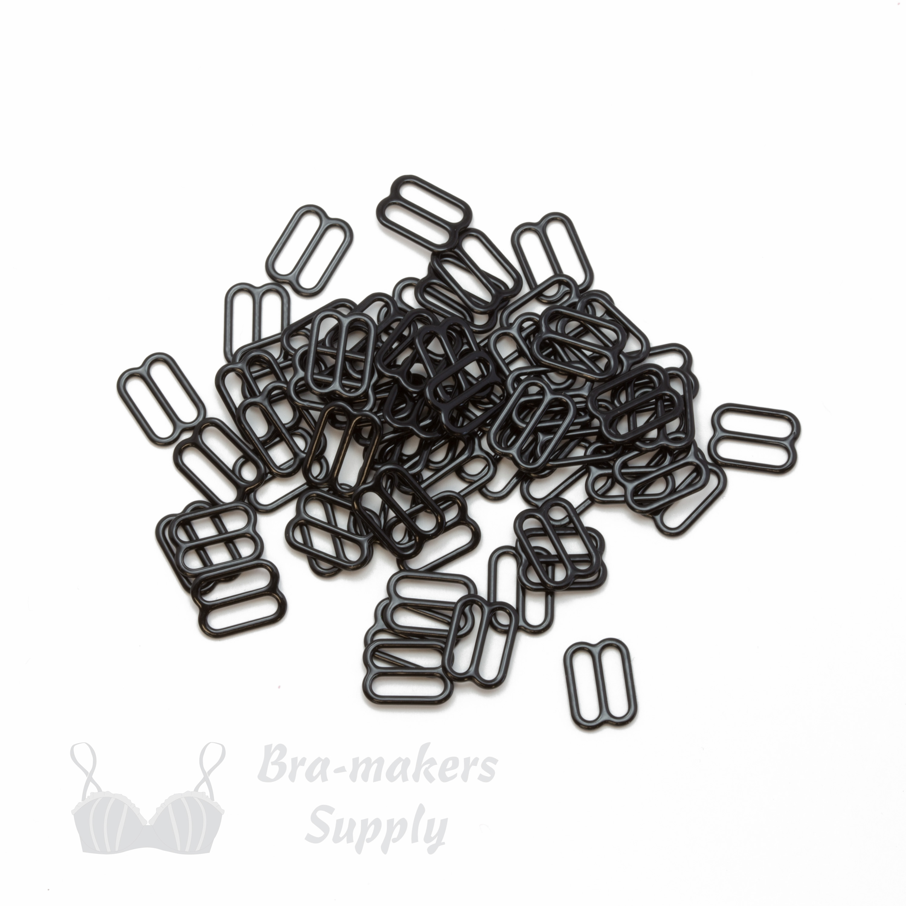 half inch 12mm rm-400 S black nylon coated metal rings sliders or anthracite Pantone 19-4007 from Bra-Makers Supply 100 sliders shown