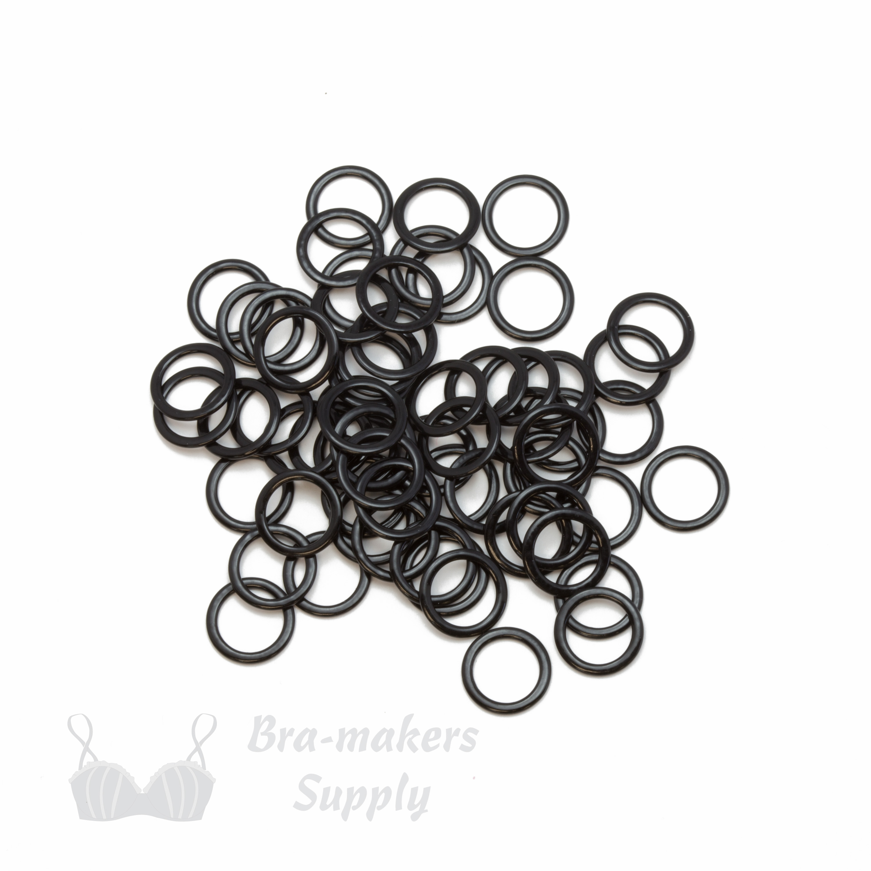 half inch 12mm rm-400 r black nylon coated metal rings sliders or anthracite Pantone 19-4007 from Bra-Makers Supply 100 rings shown
