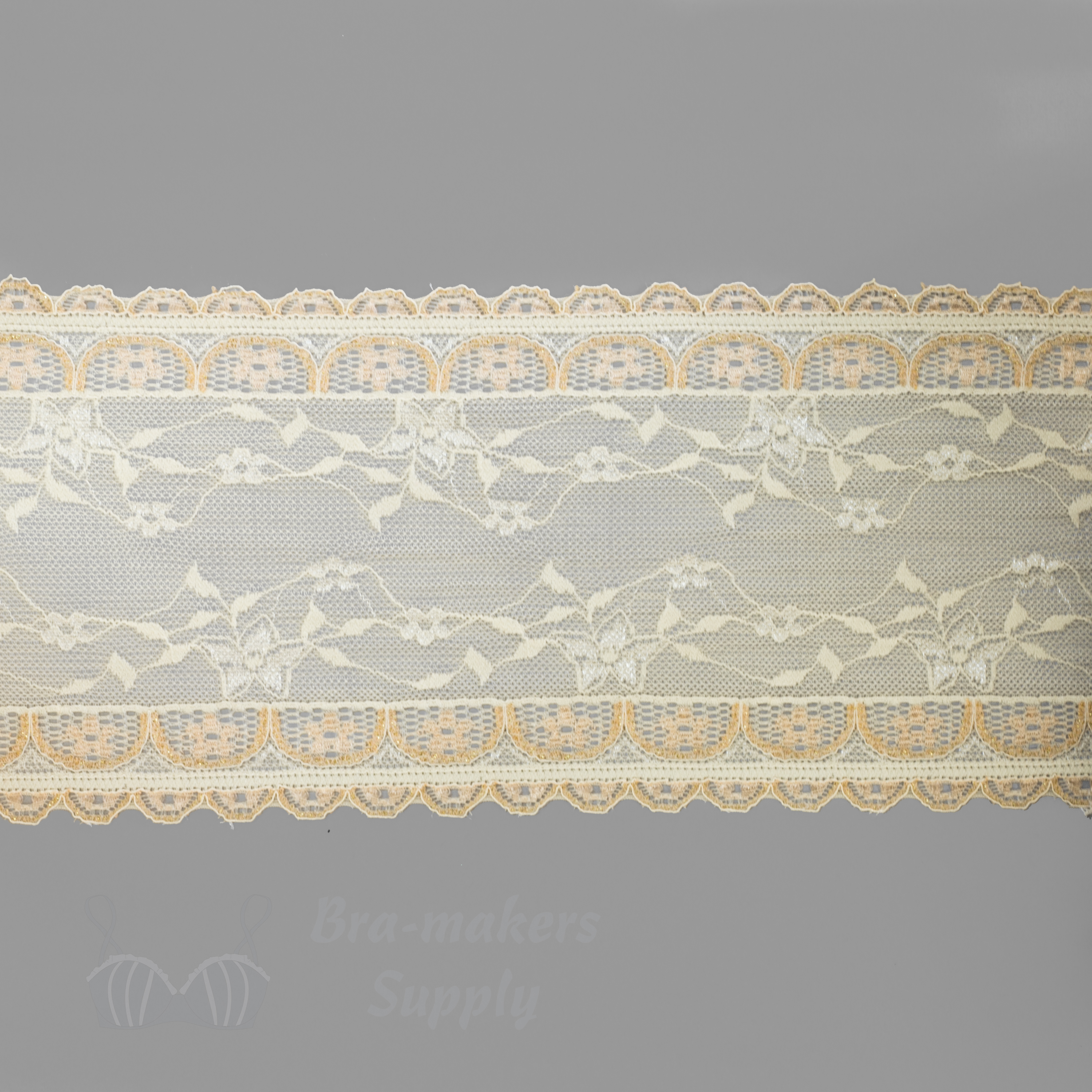 stretch laces - 5 inch - 13 cm five inch ivory apricot scalloped edge stretch lace LS-63 2035 from Bra-Makers Supply
