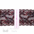 stretch laces - 5 inch - 13 cm five inch warm red black floral stretch lace LS-63 9852 from Bra-Makers Supply Hamilton ruler shown