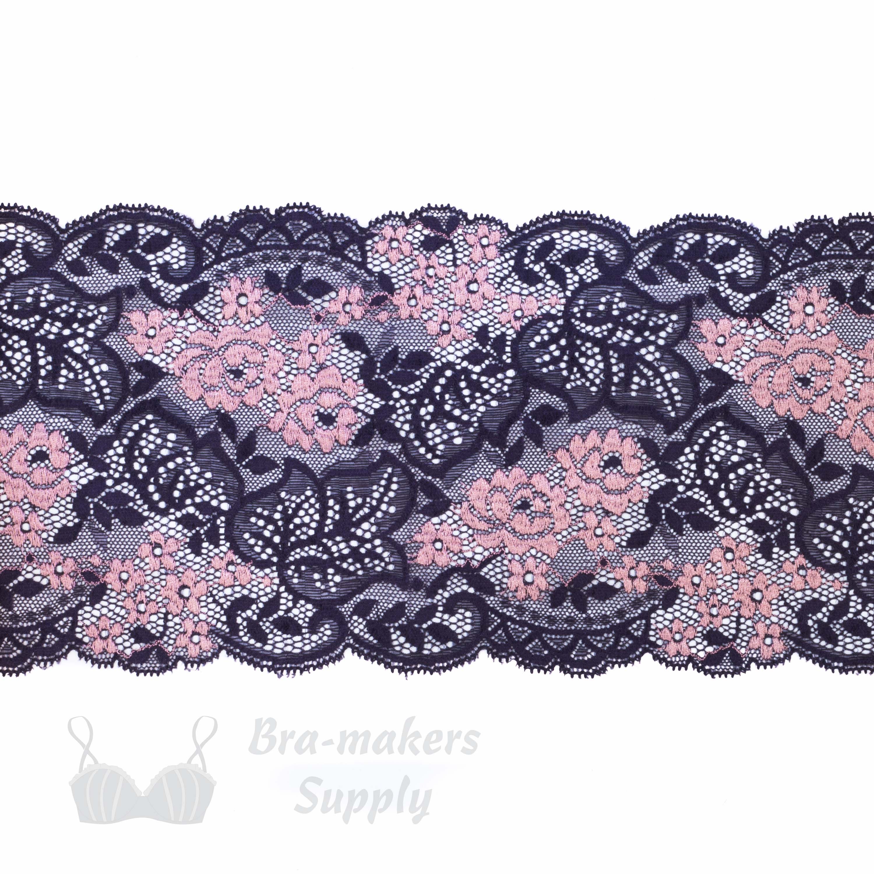 stretch laces - 6 inch - 15 cm six inch eggplant pink floral stretch lace LS-63 5908 from Bra-Makers Supply