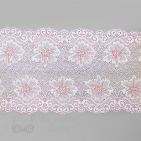 stretch laces - 6 inch - 15 cm six inch pink rose white floral stretch lace LS-63 4043 from Bra-Makers Supply