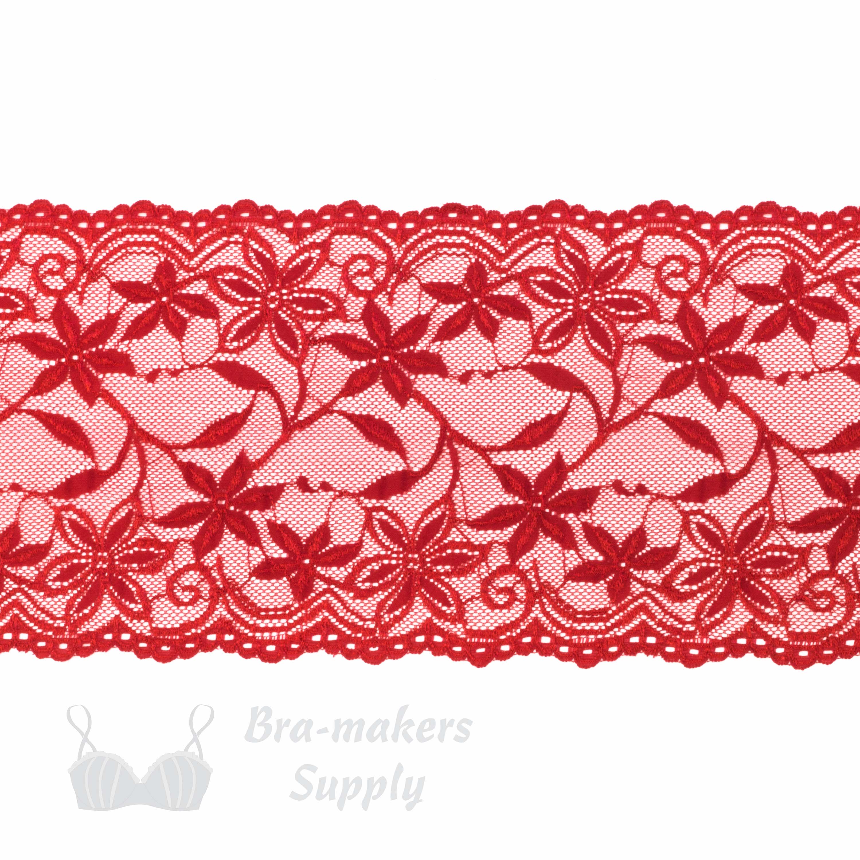 stretch laces - 6 inch - 15 cm six inch red floral stretch lace LS-60 470 from Bra-Makers Supply