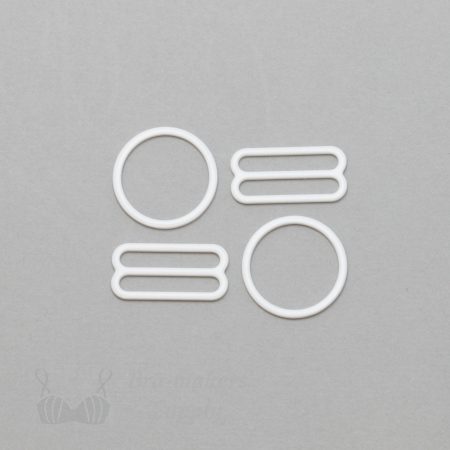 three quarters inch 19mm RM-6 white nylon coated metal rings sliders or bright white Pantone 11-0601 from Bra-Makers Supply 2 sliders 2 rings shown
