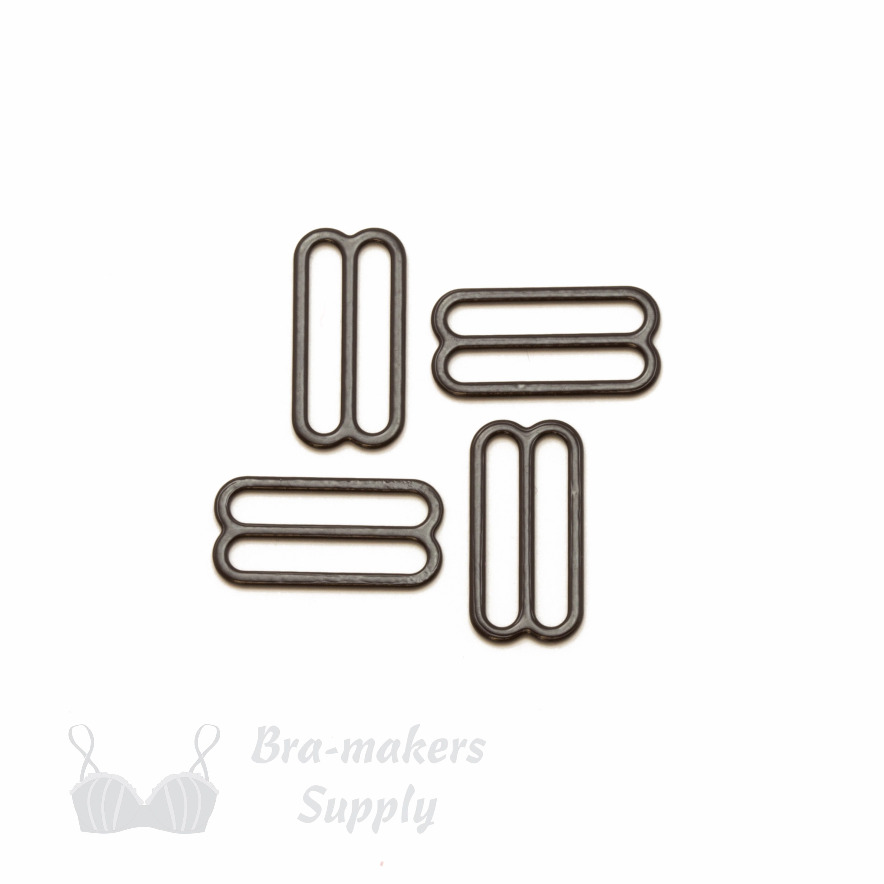 three quarters inch 19mm RM-60 S PK4 chocolate nylon coated metal rings sliders or seal brown Pantone 19-1314 from Bra-Makers Supply 4 sliders shown