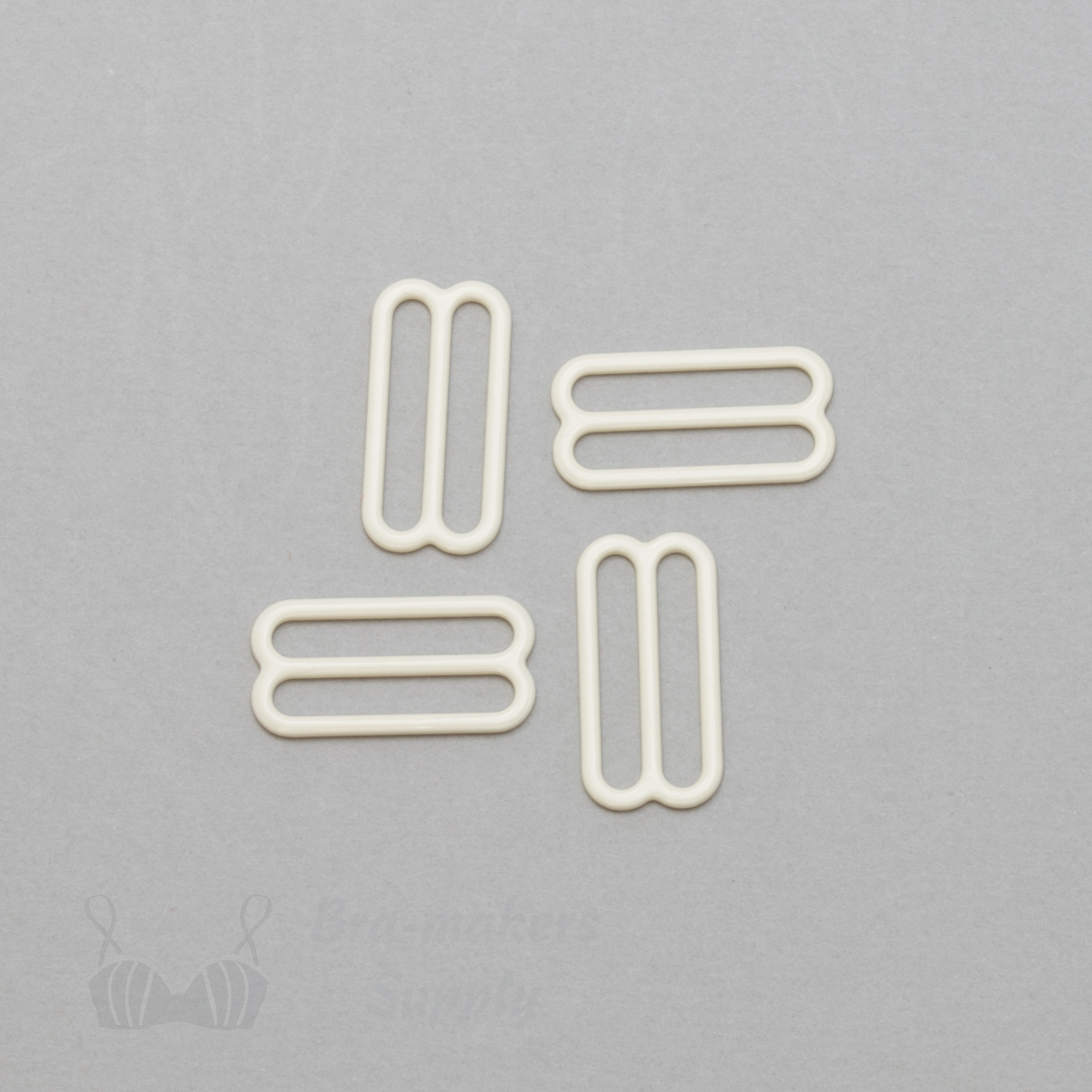 three quarters inch 19mm RM-60 S PK4 ivory nylon coated metal rings sliders or winter white Pantone 11-0507 from Bra-Makers Supply 4 sliders shown