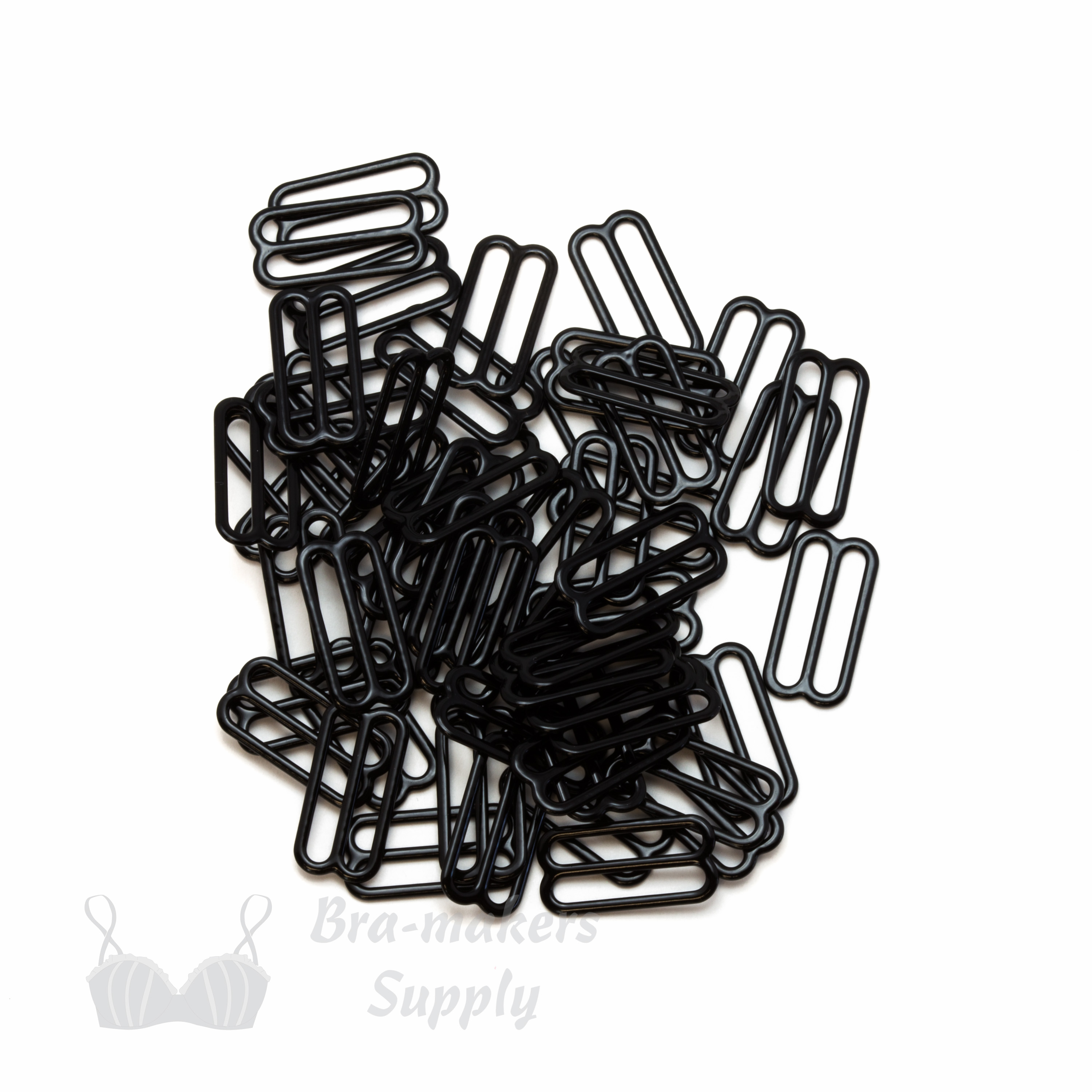three quarters inch 19mm RM-600 S black nylon coated metal rings sliders or anthracite Pantone 19-4007 from Bra-Makers Supply 100 sliders shown