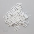 three quarters inch 19mm plastic sliders rings R-600 S white from Bra-Makers Supply bulk bag of 100 sliders shown