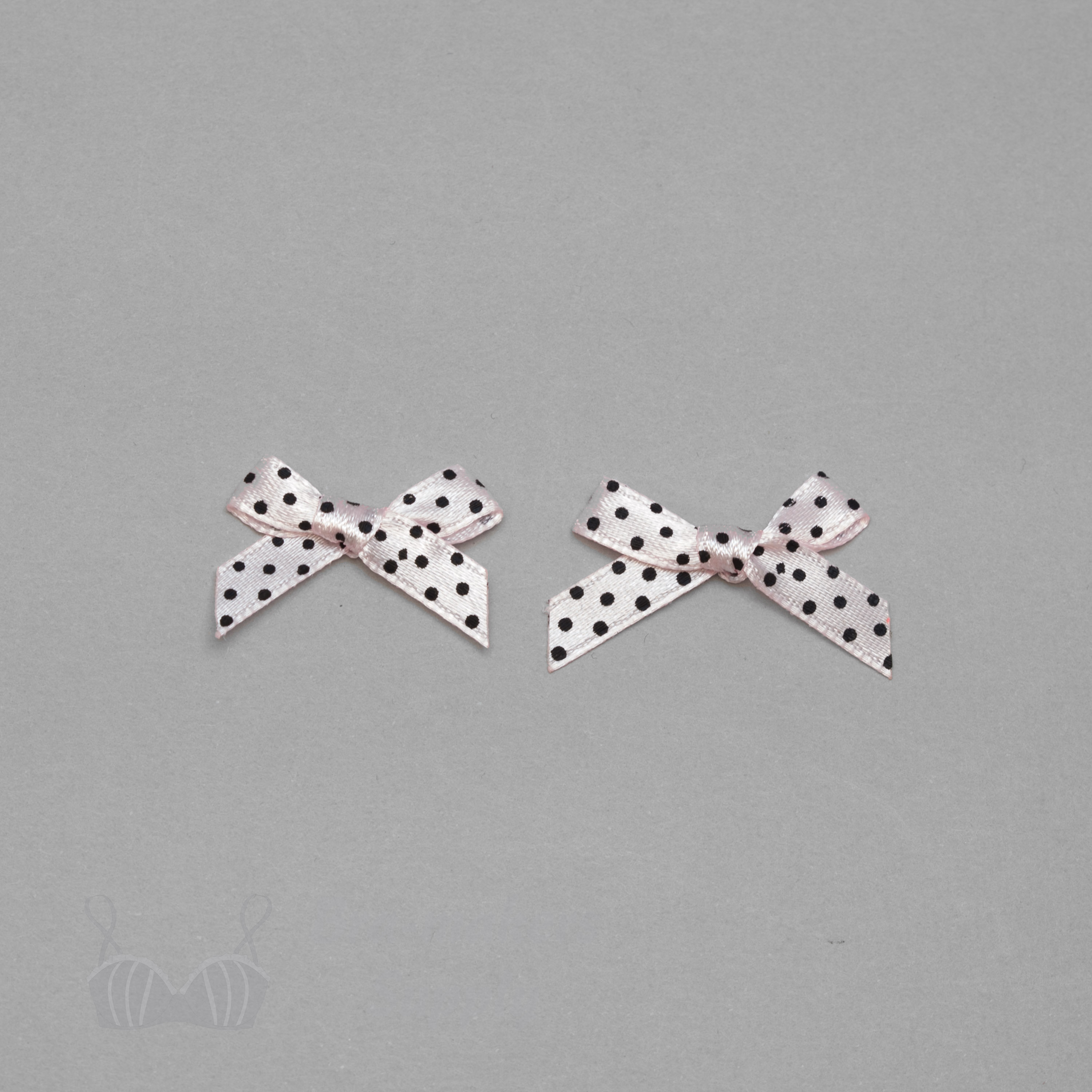 decorative polka-dot bra bows AB-21.40 black dots on pink from Bra-Makers Supply set of 2 shown