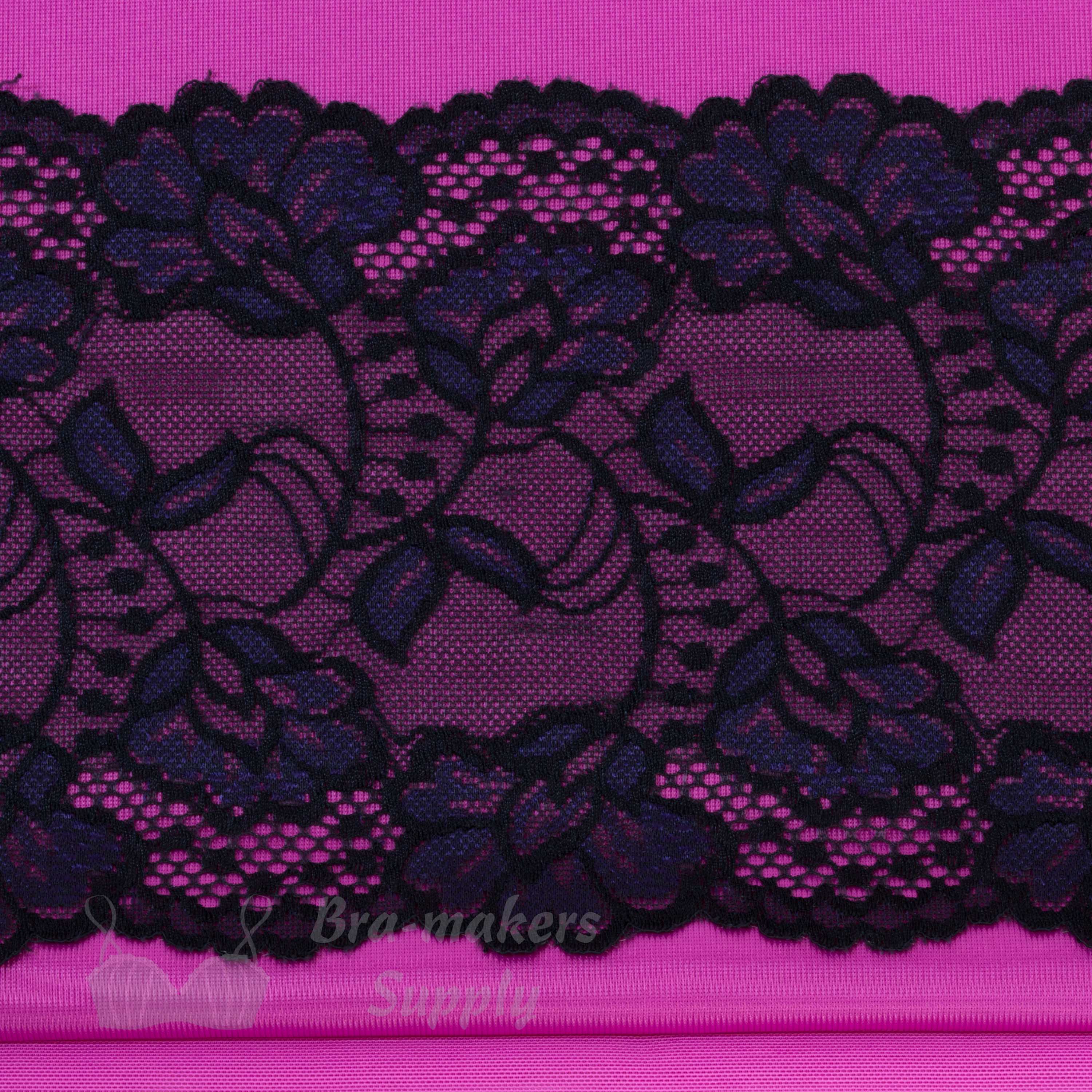 fuchsia trio bra fabrics pack with black purple floral stretch lace KT-45-LS-63.9857 from Bra-Makers Supply
