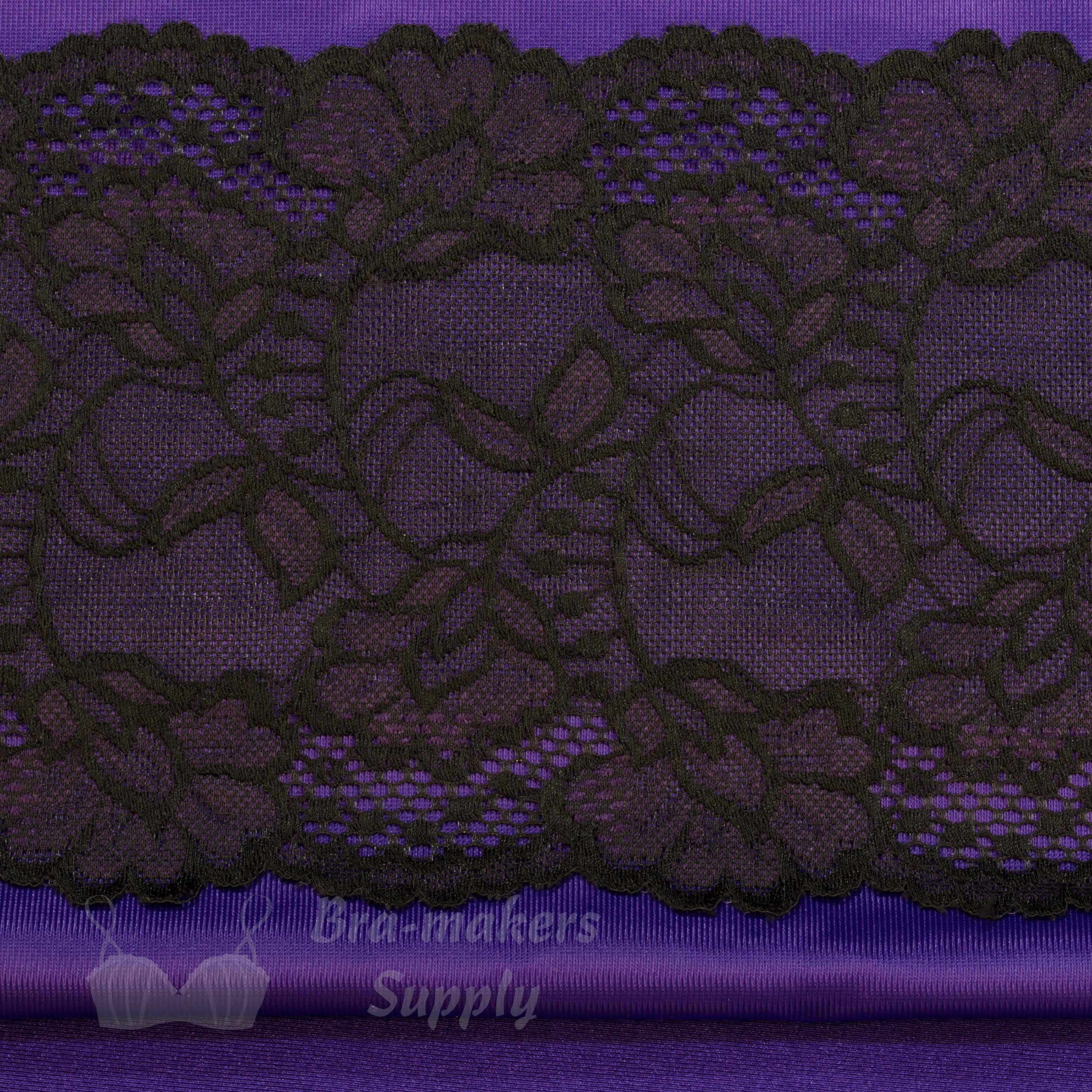 purple trio bra fabrics pack with black purple floral stretch lace KT-57-LS-63.9857 from Bra-Makers Supply