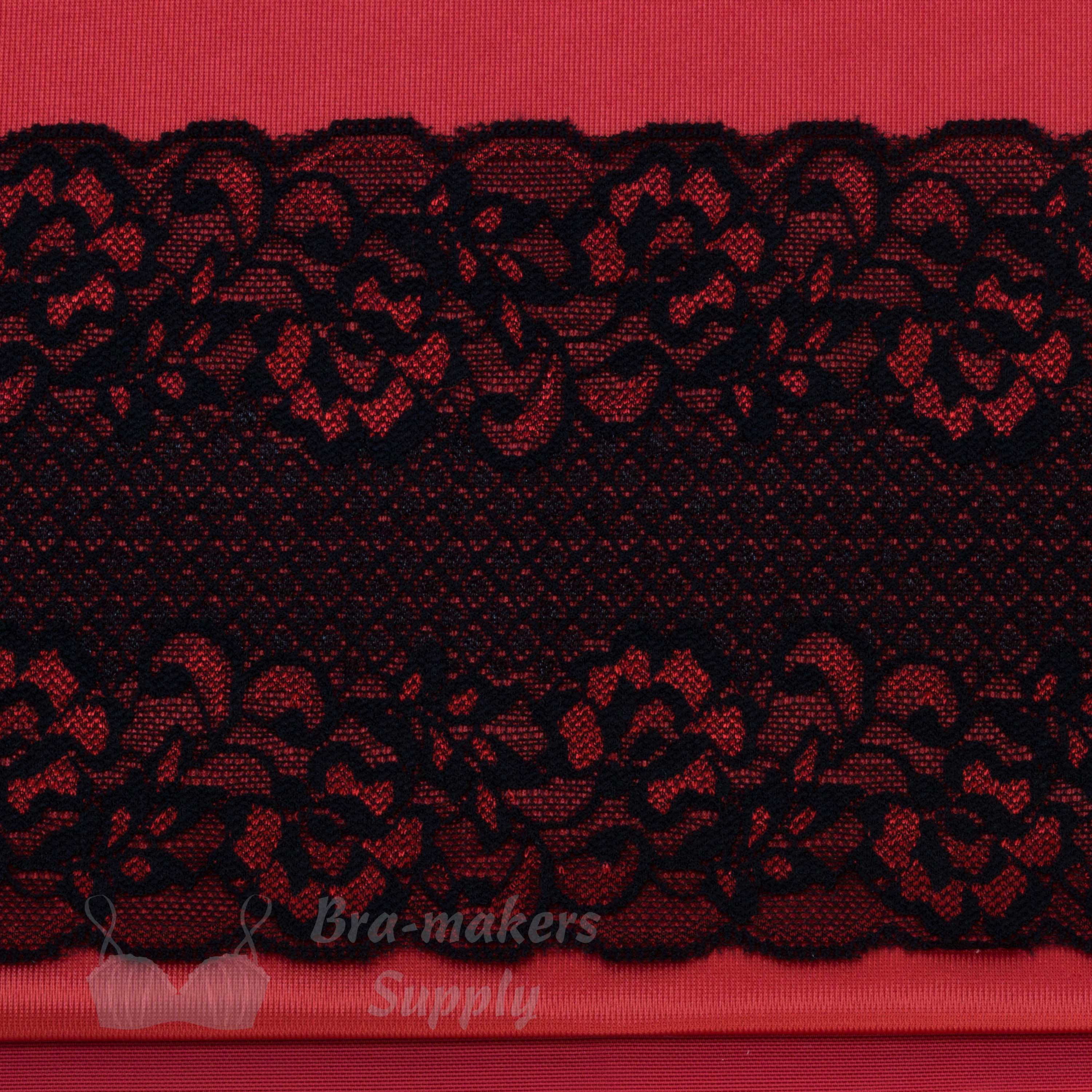 red trio bra fabrics pack with black red roses stretch lace KT-47-LS-63.9848 from Bra-Makers Supply