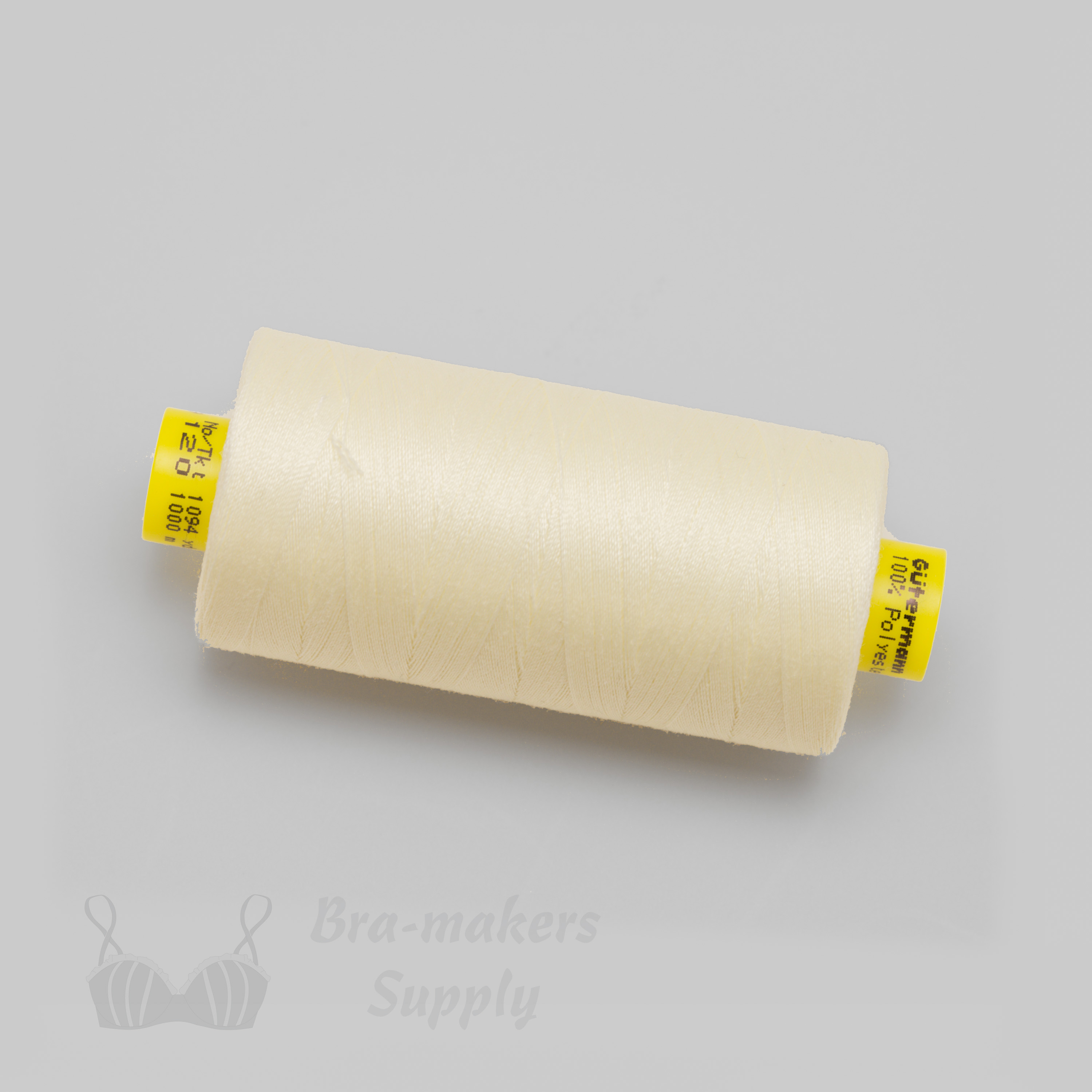 gutermann mara 120 industry quality polyester thread TG-10 ivory or Pantone 11-0507 winter white from Bra-Makers Supply 1 spool shown