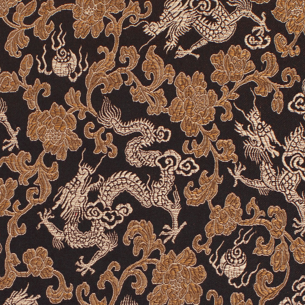 chinese brocade-polyester gold on black dragon FBP-52.9888 from Bra-Makers Supply