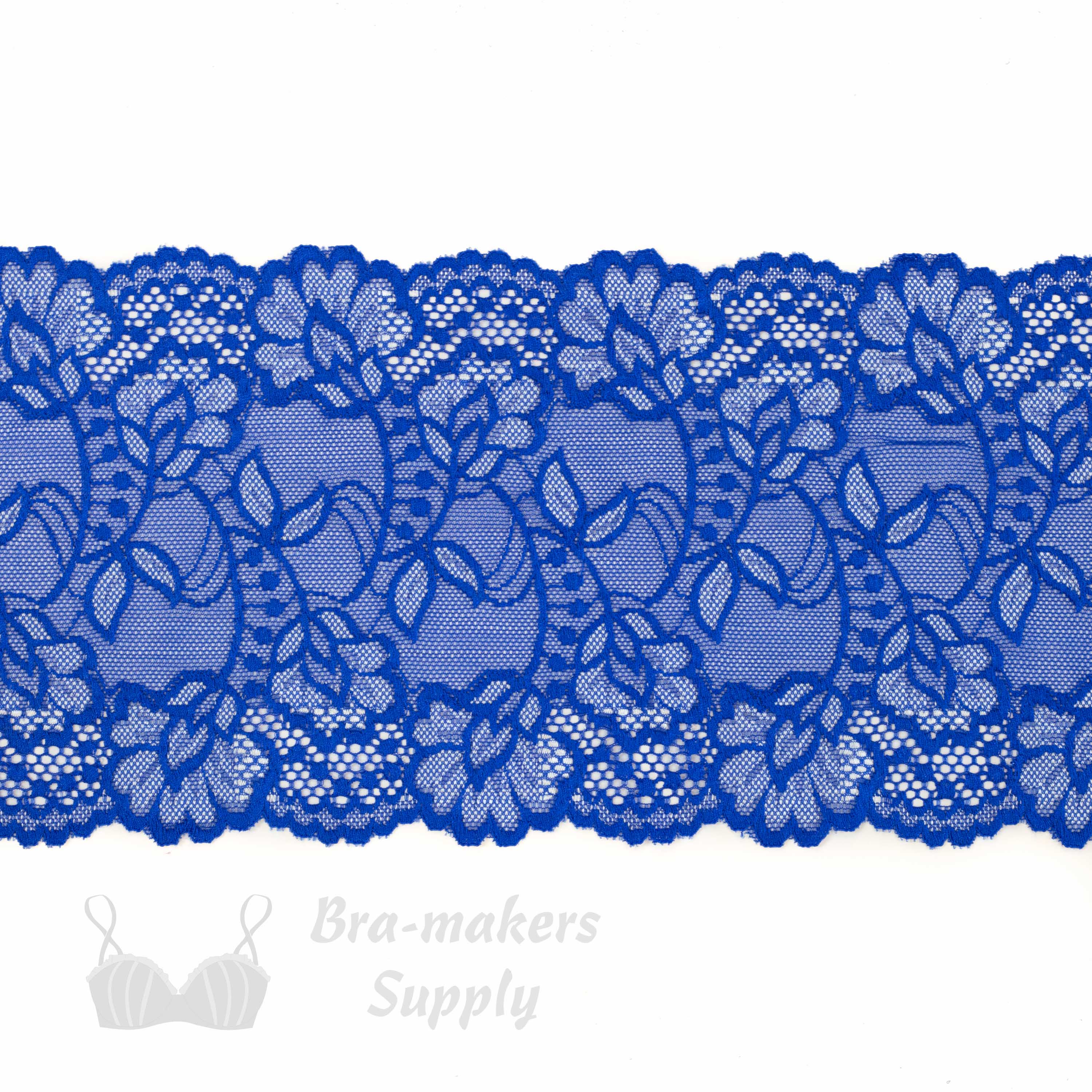 Six Inch White Royal Blue Floral Stretch Lace - Bra-Makers Supply