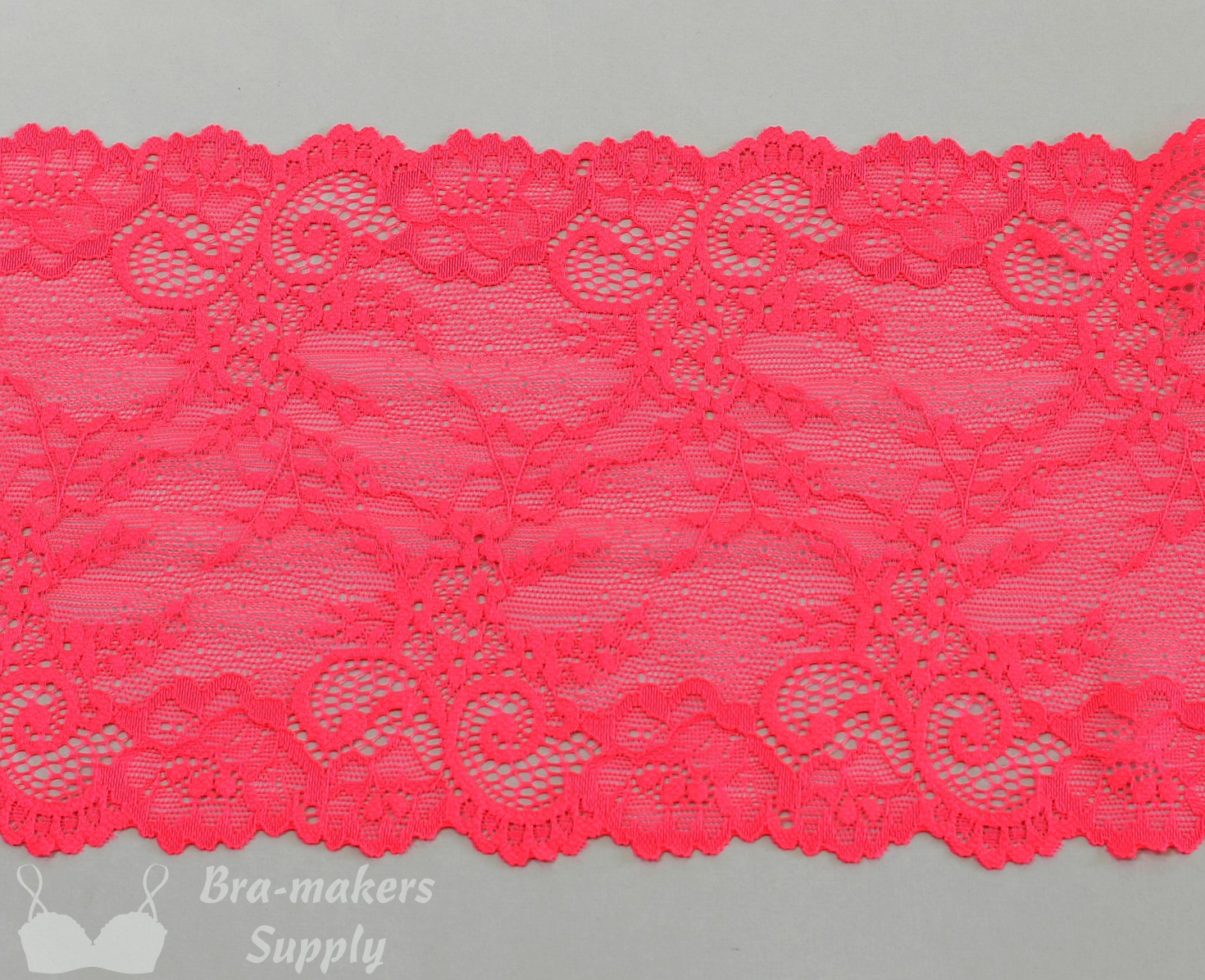 Seven Inch Neon Coral Floral Stretch Lace - Bra-makers Supply