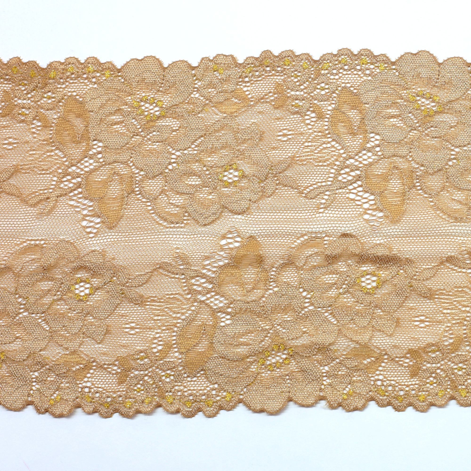 Six Inch Dark Beige Gold Floral Stretch Lace - Bra-Makers Supply