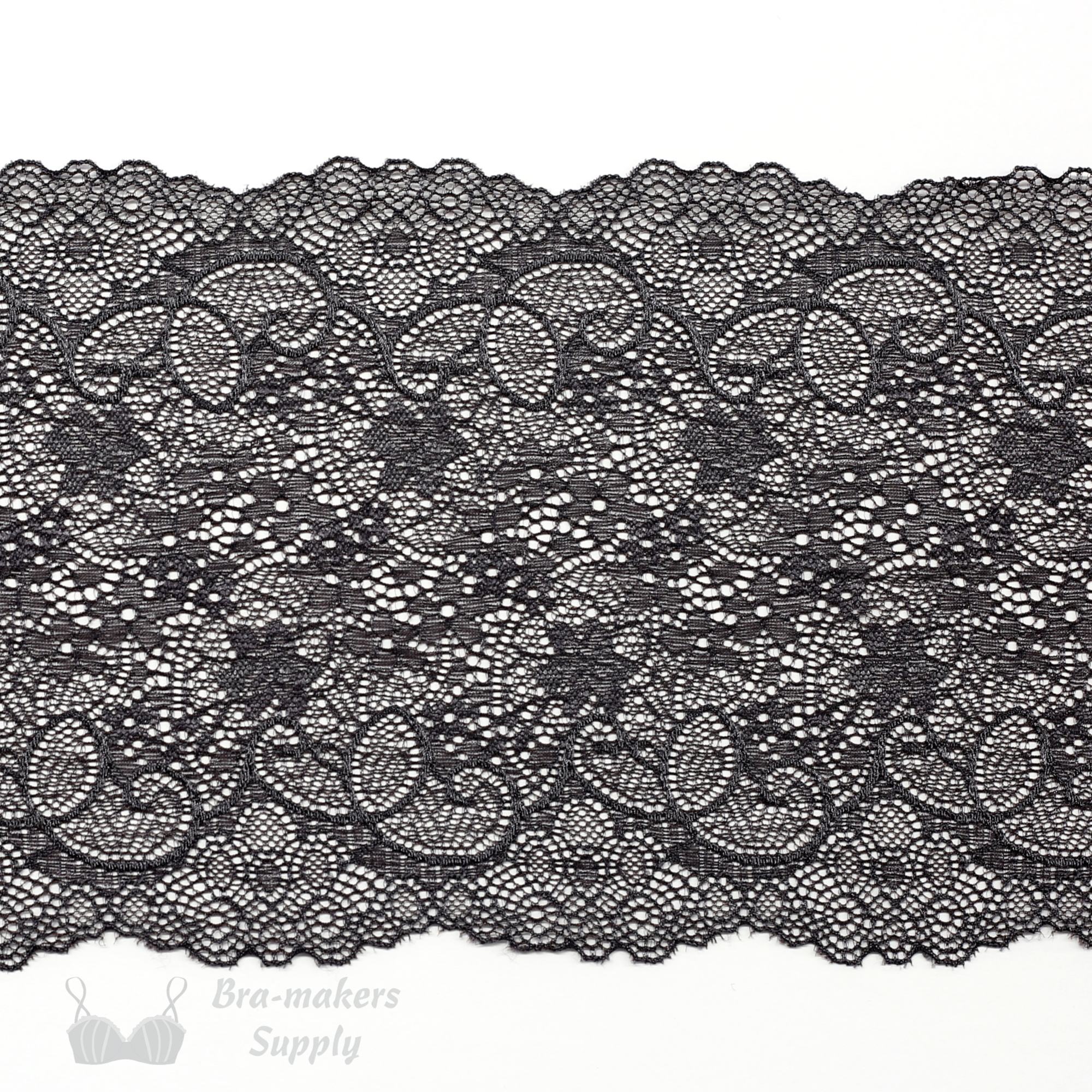 Six Inch Pewter Swirl Floral Stretch Lace - Bra-makers Supply