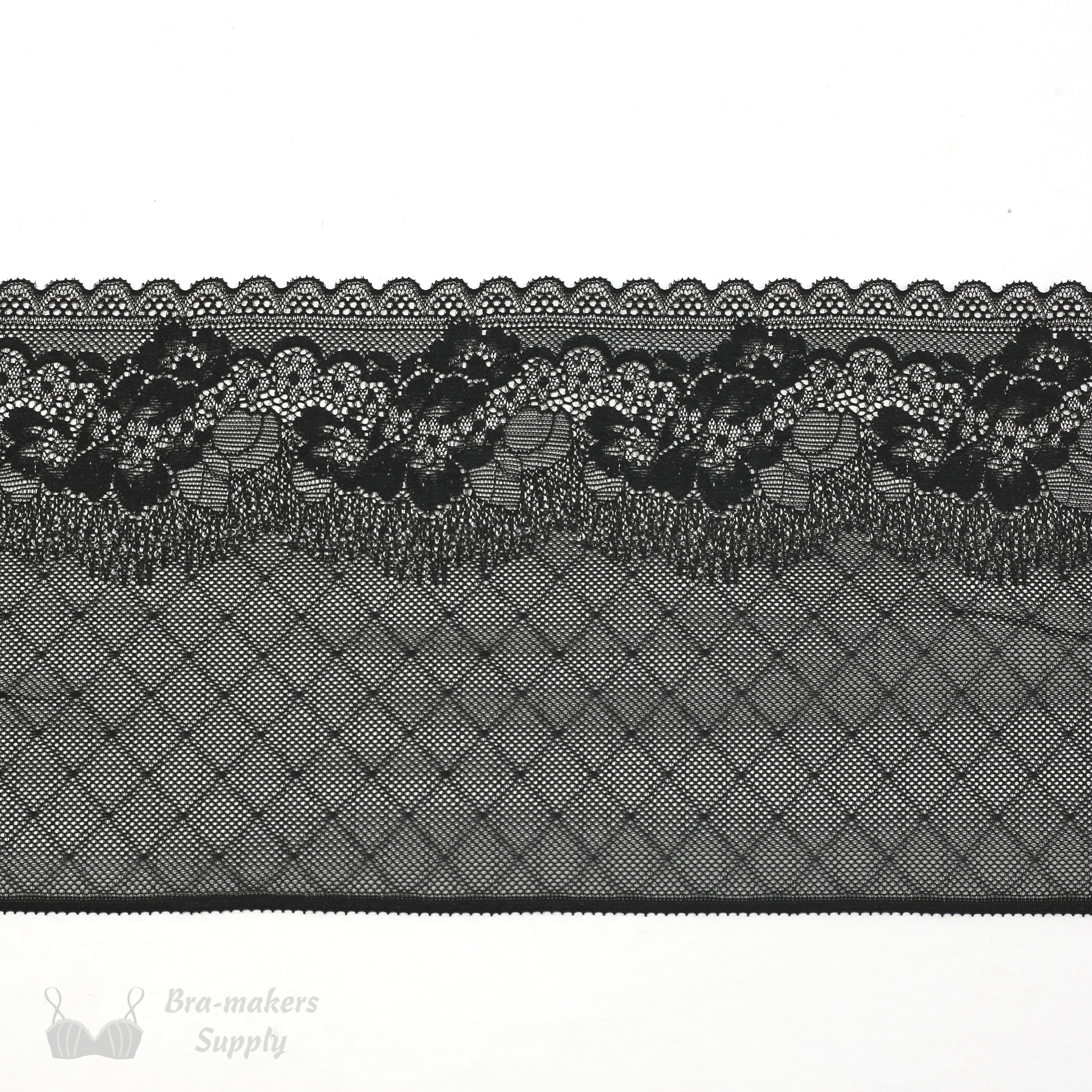 Six Inch Silver Black Border Floral Stretch Lace Bra Makers Supply