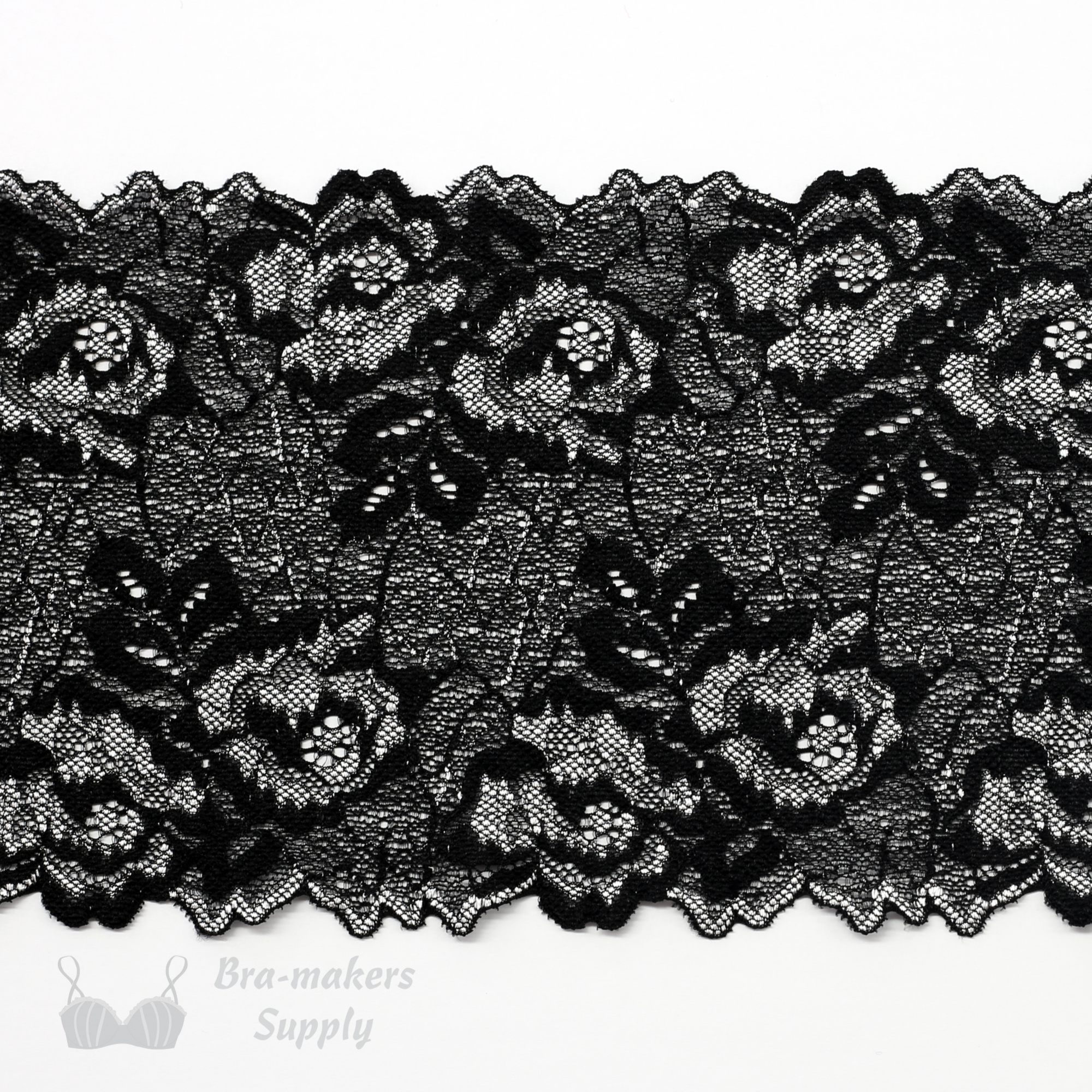 60 Black Lace With Silver Satin Backing Floral Leaves Lace Fabric By the  Yard (2740F-5M)