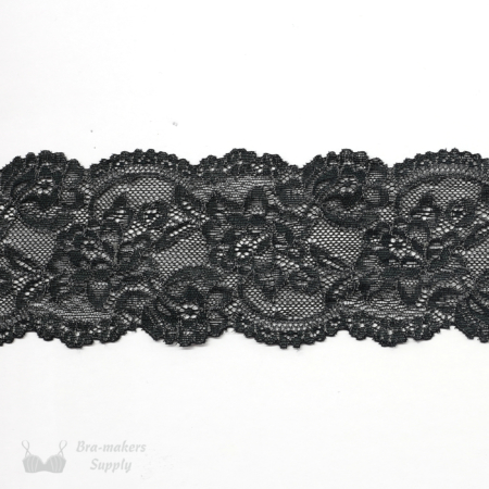 Three Inch Black and Dove Grey Floral Stretch Lace Bra-makers Supply